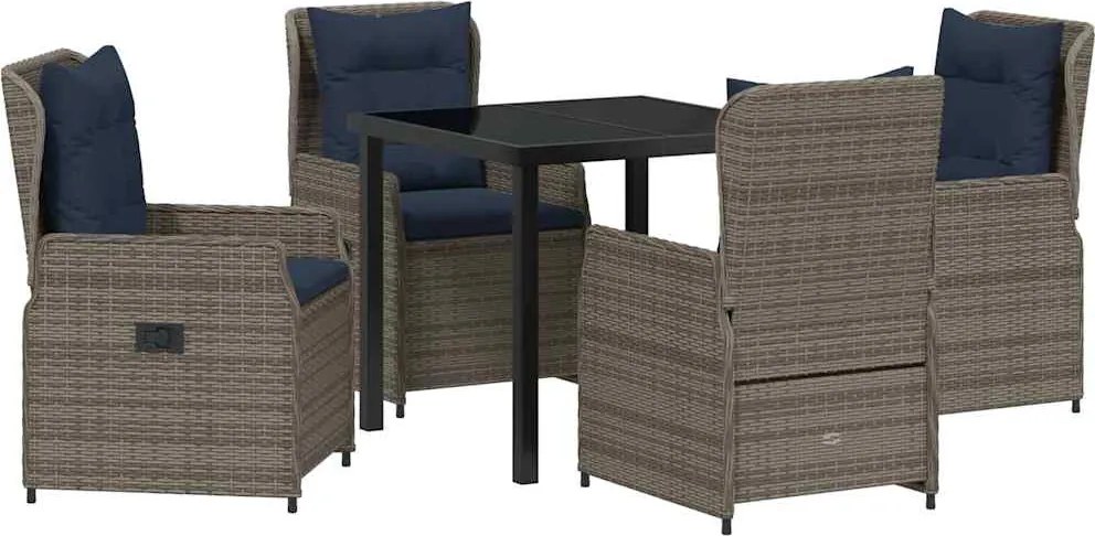 vidaXL Kert étkező szett 5 pcs Szürke Poli rattan