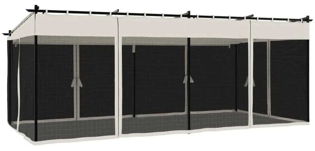 krémszínű acél pavilon hálós oldalakkal 6 x 3 m