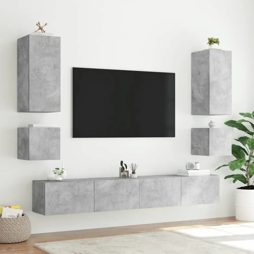 2 db betonszürke fali TV-szekrény LED-del 40,5x35x40 cm