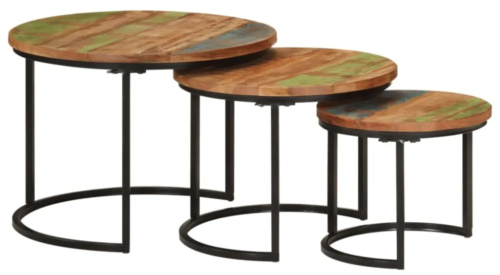 3 db tömör újrahasznosított fa rakásolható asztal