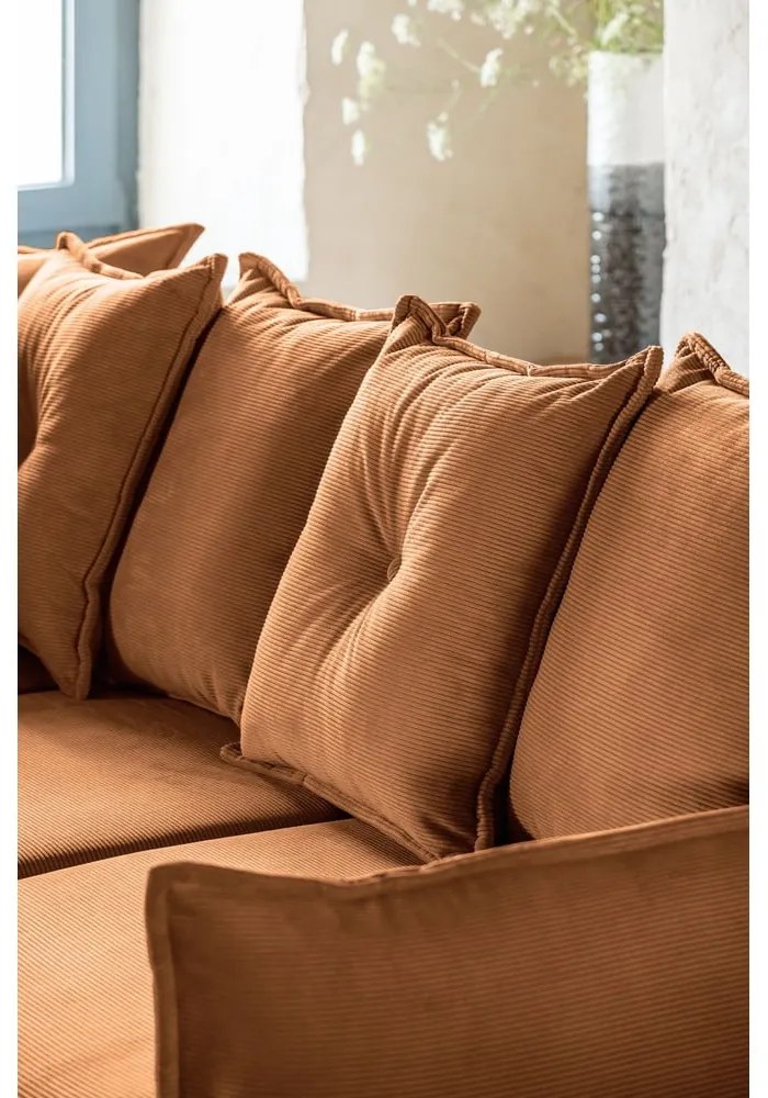 Téglavörös kordbársony kinyitható sarokkanapé (bal oldali-U alakú) Lazy Lukka – Miuform