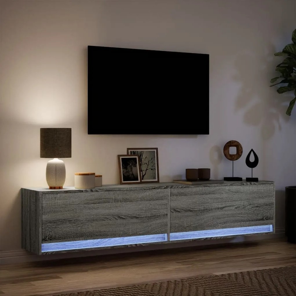 szürke sonoma színű fali TV-szekrény LED-del 180 x 31 x 38 cm
