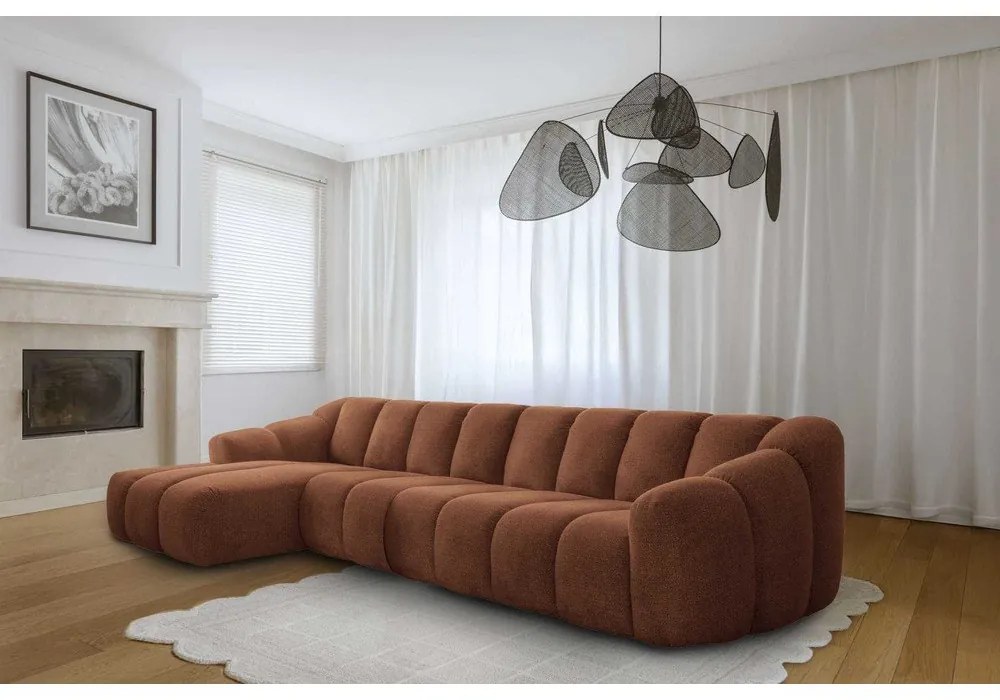 Terrakotta színű sarokkanapé (bal oldali-heverő résszel) Shell – Miuform