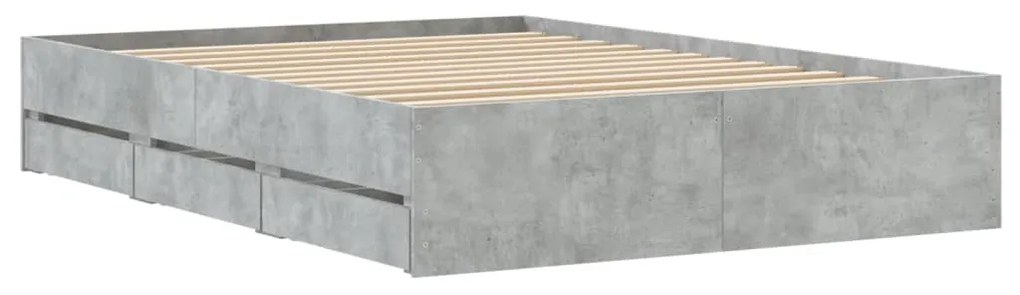 betonszürke szerelt fa ágykeret fiókokkal 120 x 200 cm