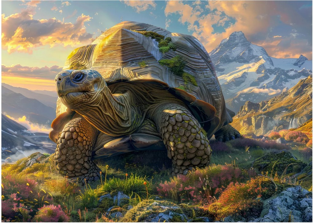Üveg kép - Teknős és hegyvidéki táj (70x50 cm)