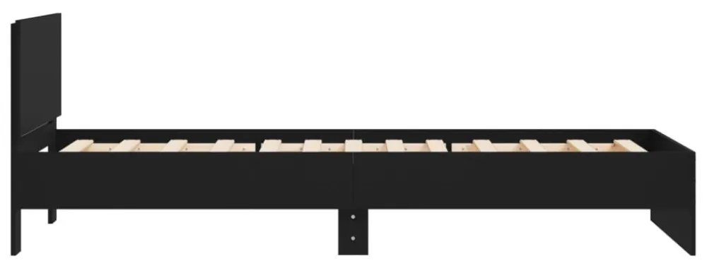 fekete szerelt fa ágykeret fejtámlával 100 x 200 cm