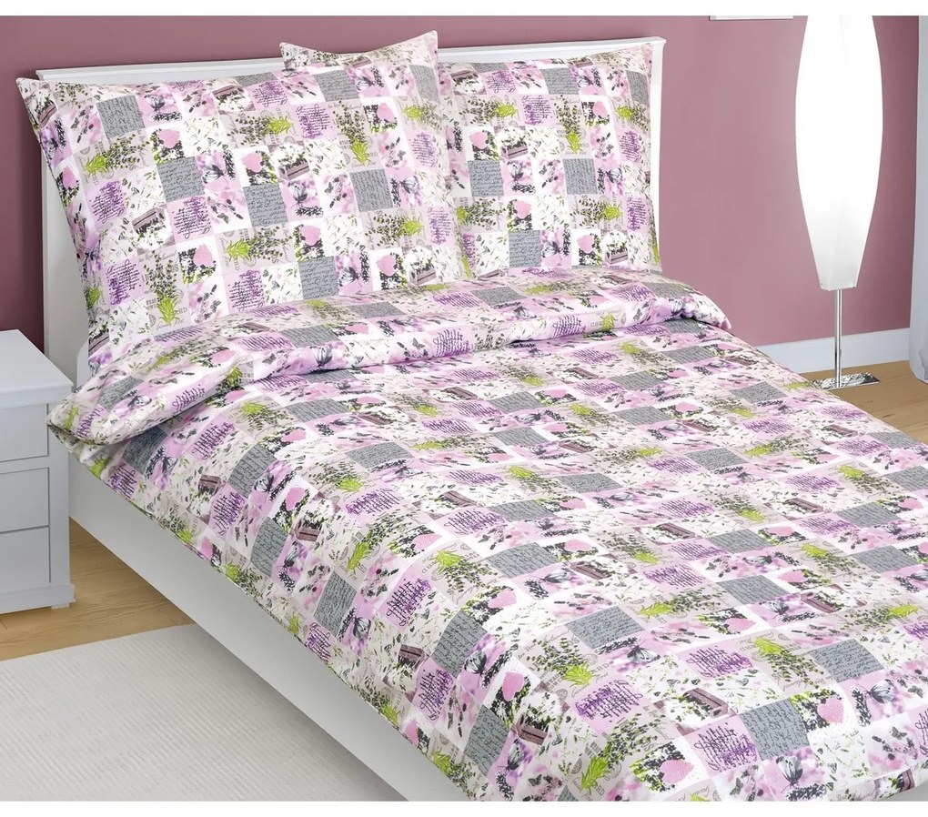 Bellatex Patchwork pamut ágyneműhuzat lila, 140 x 200 cm, 70 x 90 cm, 140 x 200 cm, 70 x 90 cm