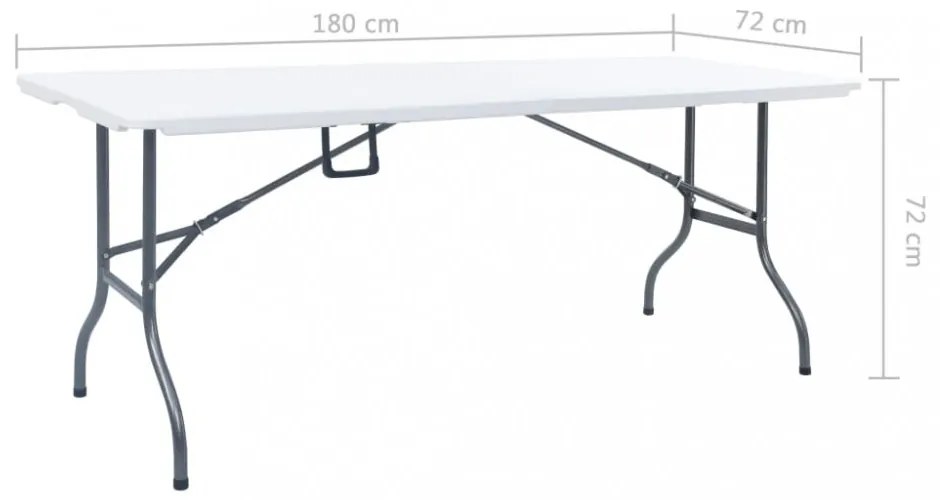 fehér HDPE összecsukható kerti asztal 180 x 72 x 72 cm