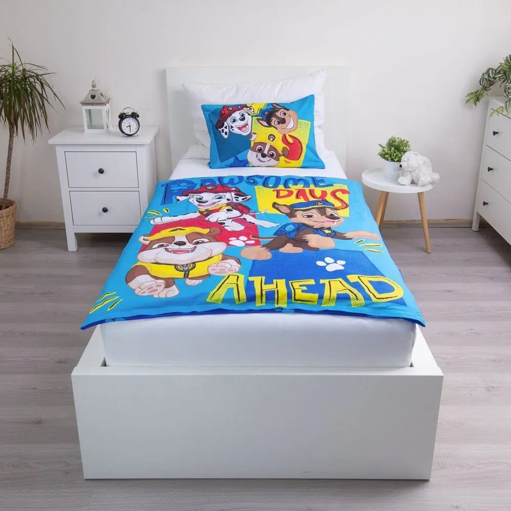 Kék pamut gyerek ágyneműhuzat babaágyhoz 100x135 cm Paw Patrol "Pawsome days ahead" – Jerry Fabrics