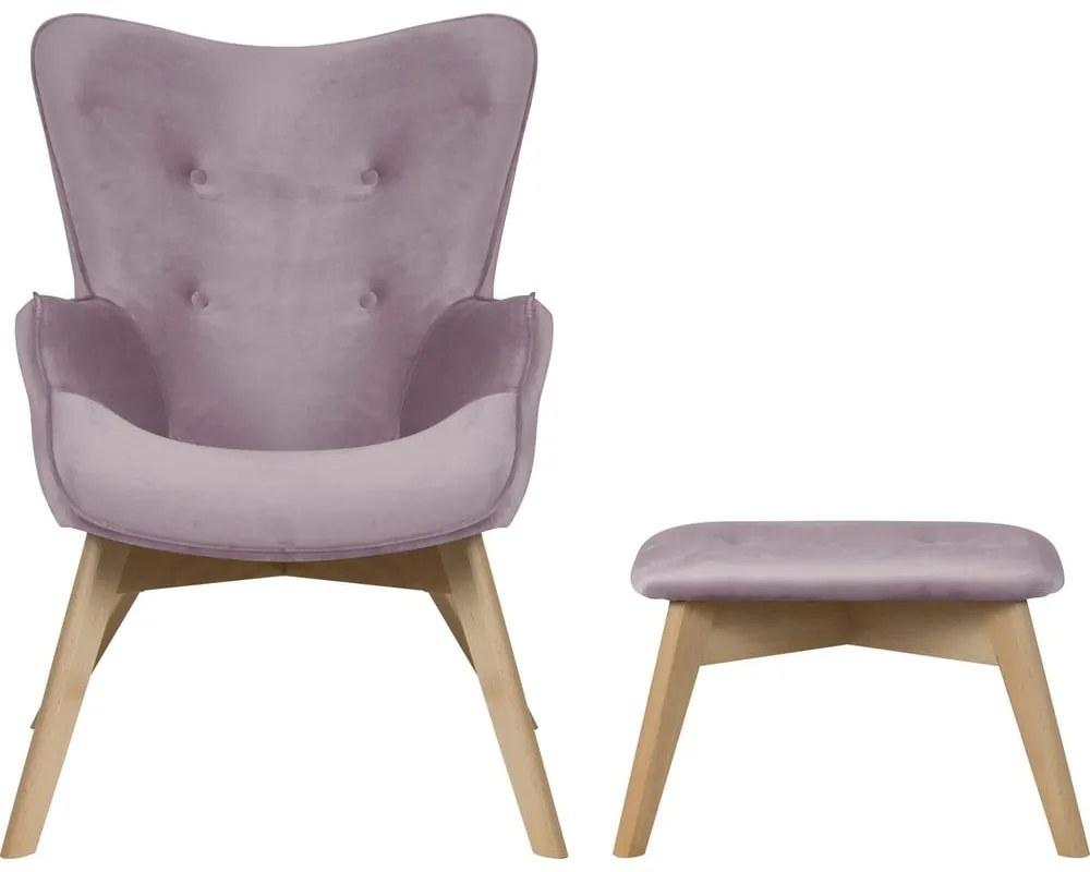 Levendula színű bársony fotel lábtartóval Niko – Ropez