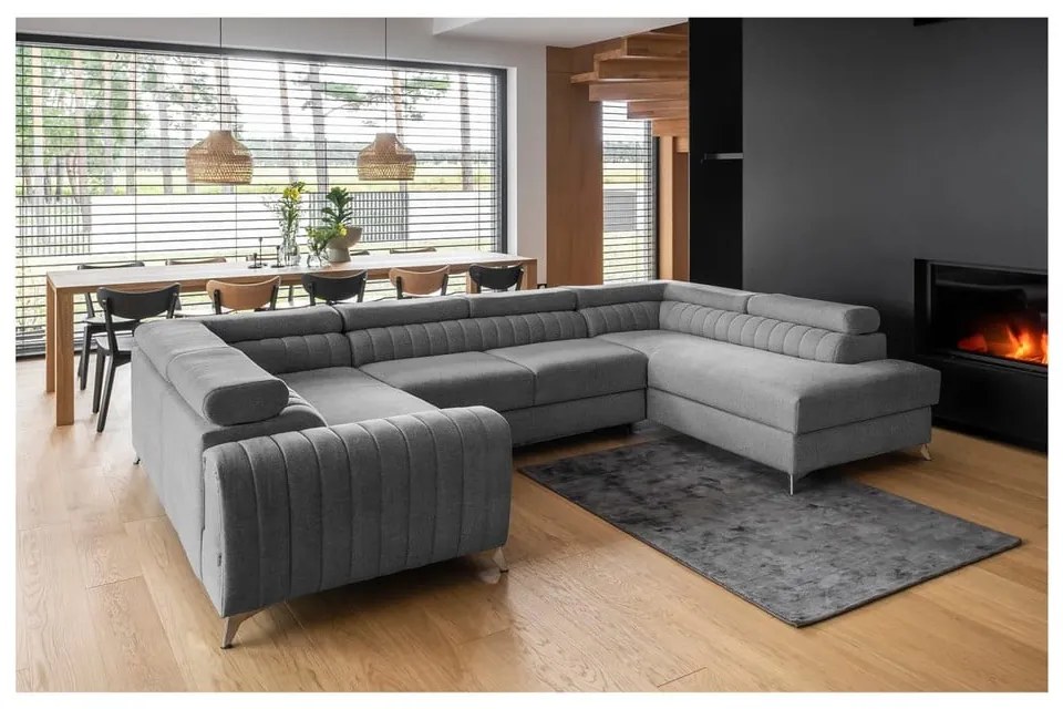 Sötétszürke kinyitható-tárolóhelyes sarokkanapé (jobb oldali-U alakú) Louis – ELTAP