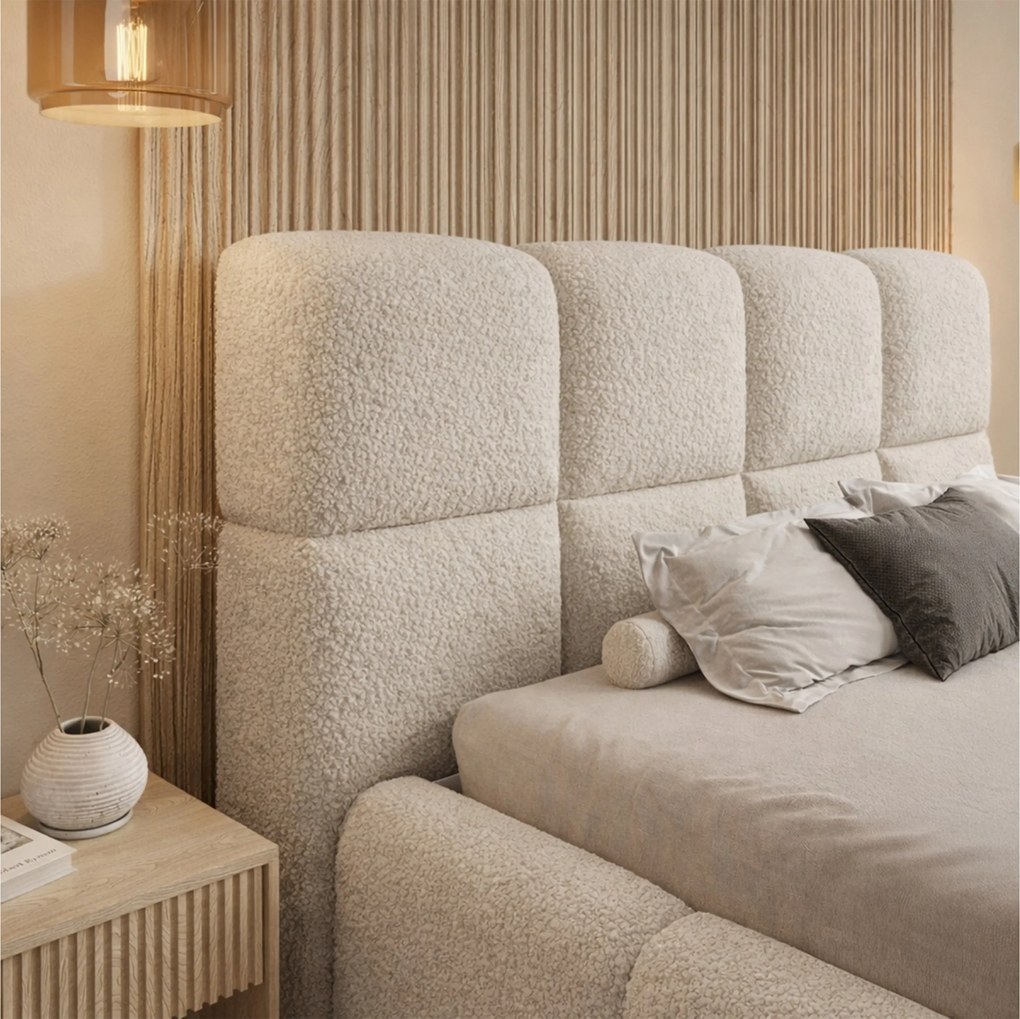 Cloud kárpitozott ágy 180x200 ágyneműtartóval - bézs bouclé Quelle 03