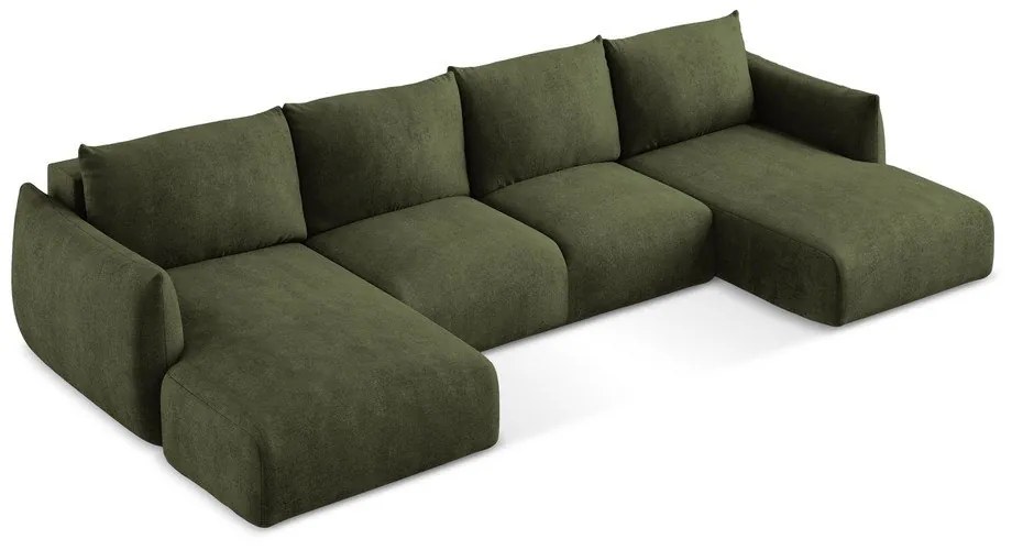 Zöld zsenília kinyitható sarokkanapé (U alakú) Leila – Makamii