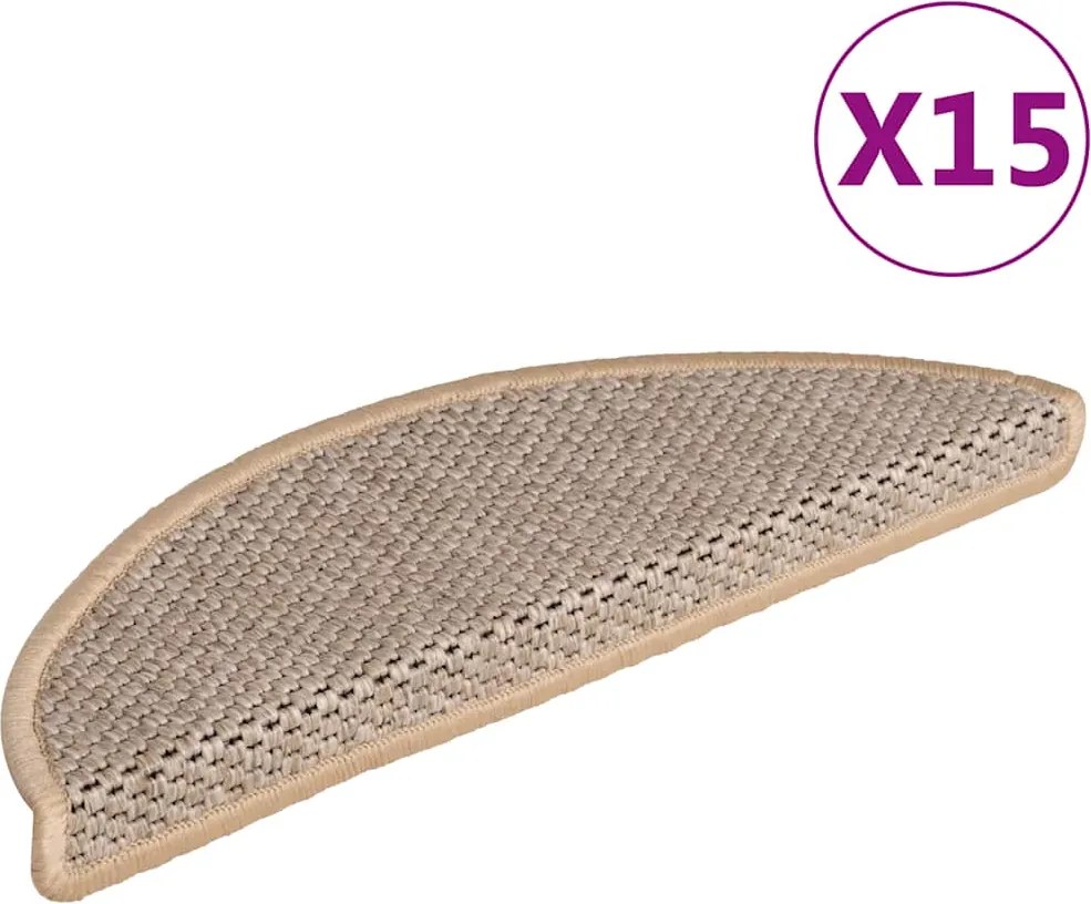 vidaXL 15 db szizál hatású világos bézsszínű lépcsőszőnyeg 56x17x3 cm