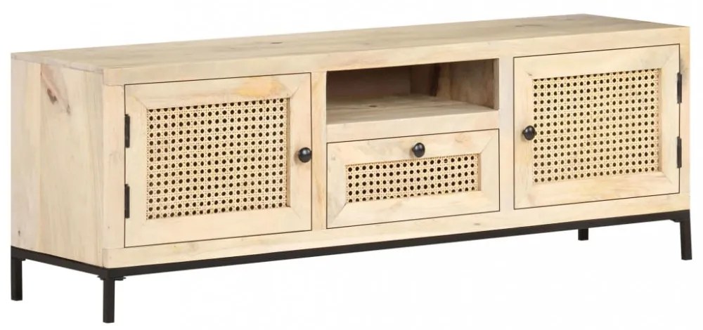 tömör mangófa és természetes nád TV-szekrény 120 x 30 x 40 cm