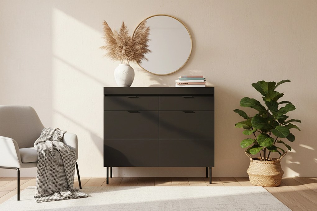 Sentia komód 105 cm kétajtós fiókos - fekete/fekete