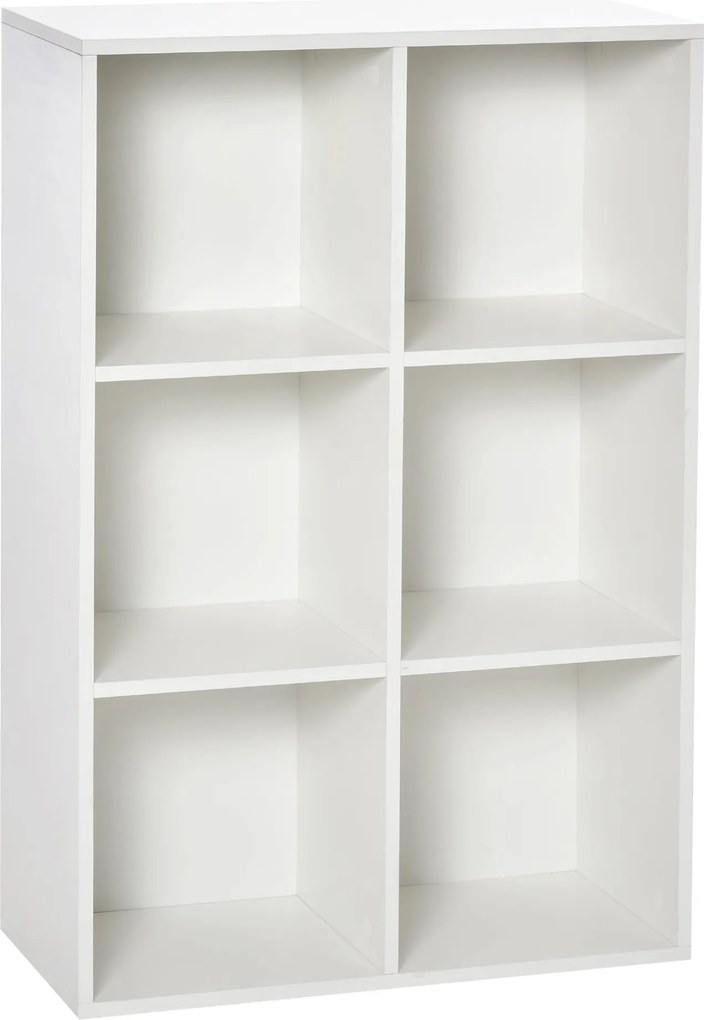 HOMCOM Fa Könyvespolc 3-Szintes Polcokkal és 6 Tárolórekesszel Nappalira, Hálószobába, Irodába 65,5x30x97,5 cm Fehér | Aosom