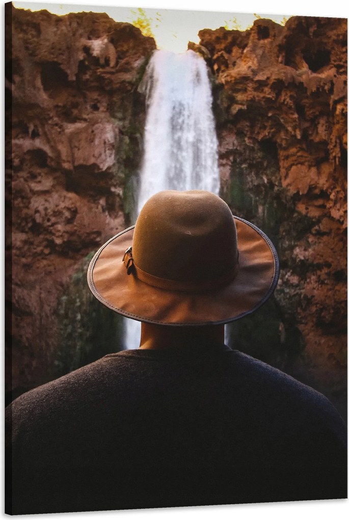 Vászonkép Emberek Vízesés Hegyek 60x90