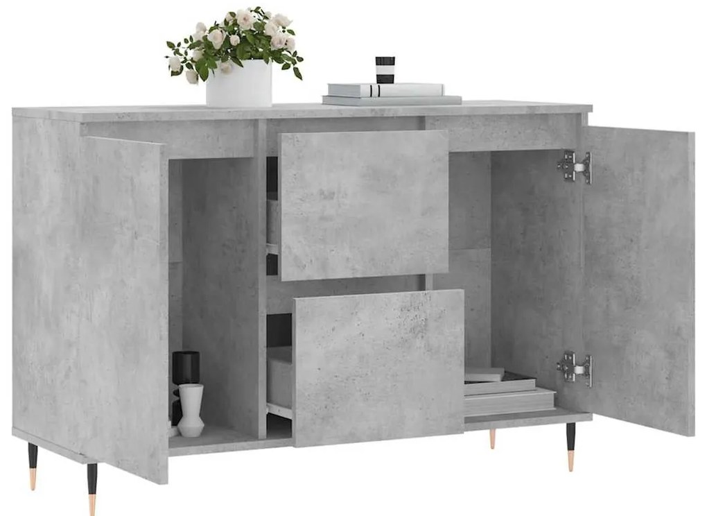 betonszürke szerelt fa tálalószekrény 101,5 x 35 x 70 cm