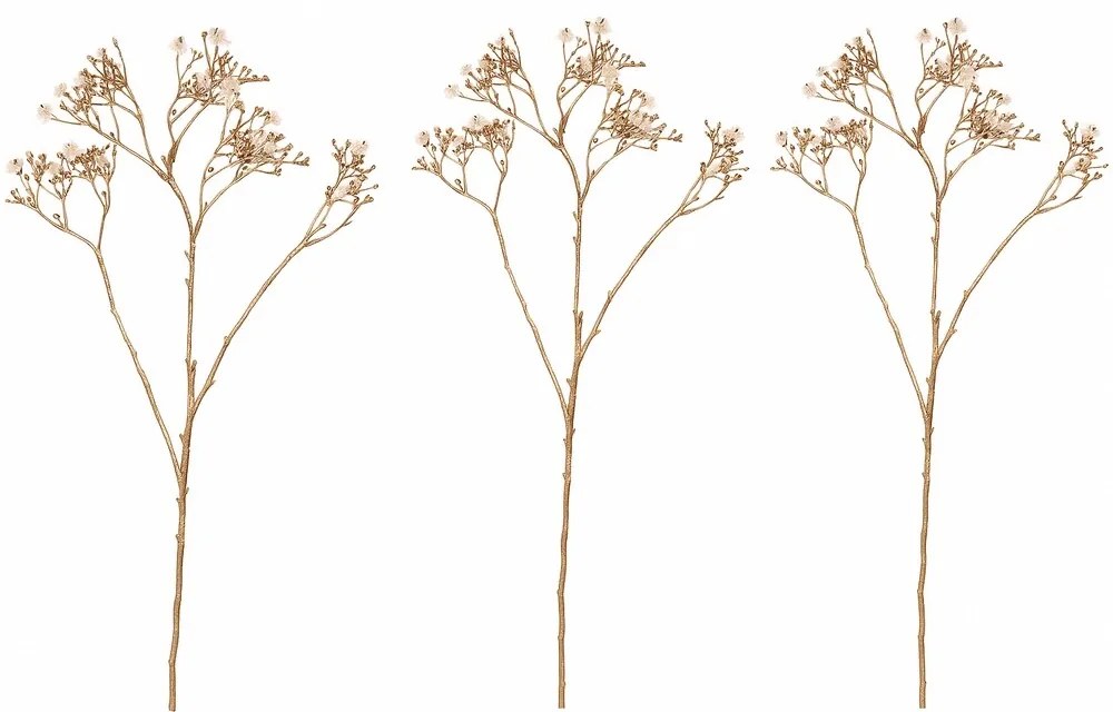 Gypsophila ágak készlet fehér virágokkal, 3 db, arany, 68 cm