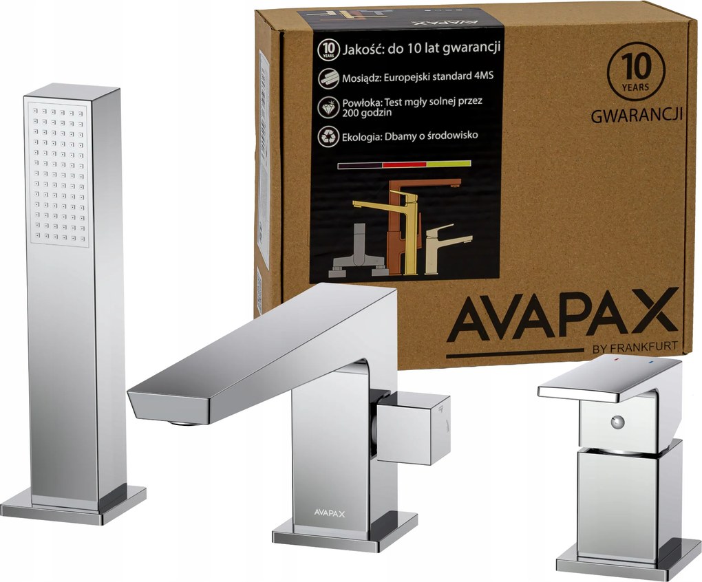 Kádtöltő csaptelep álló kád szélére 3 lyukú zuhanyfejjel króm Avapax