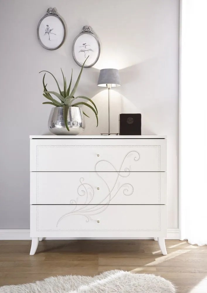 Nivea 3 fiókos matt fehér komód 104 cm