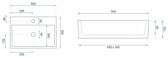 REA-U5000 - pult fölé helyezhető mosdó VALERIA 35,5x50,5 cm kerámia/fényes fehér