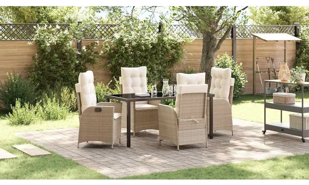 vidaXL Kert étkező szett párnával 5 pcs Bézs polirattan