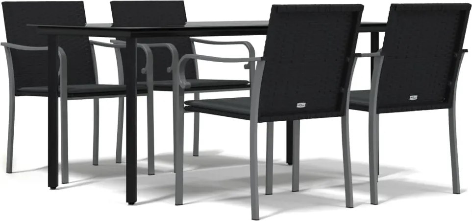 vidaXL 5 részes polyrattan és acél kerti étkezőgarnitúra párnával