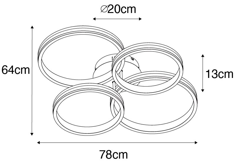 Mennyezeti lámpa fekete, beépített LED-del, 3 fokozatú fényerő-szabályozóval, 4 lámpás - Navara