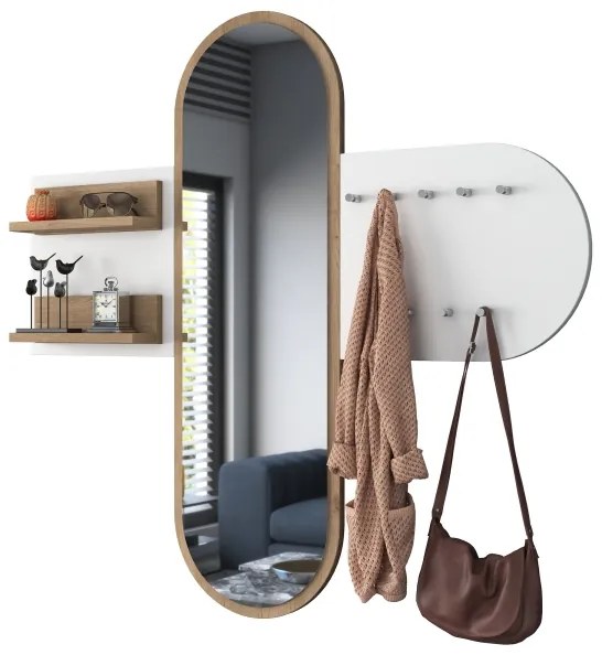 Fali tükör RANI 125x120 cm fehér/barna