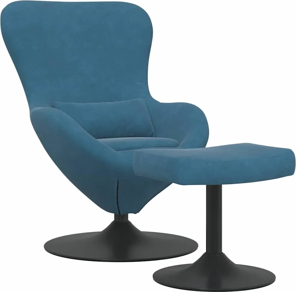 vidaXL Tojás Szék Lábtartóval with Footstool Kék Bársony