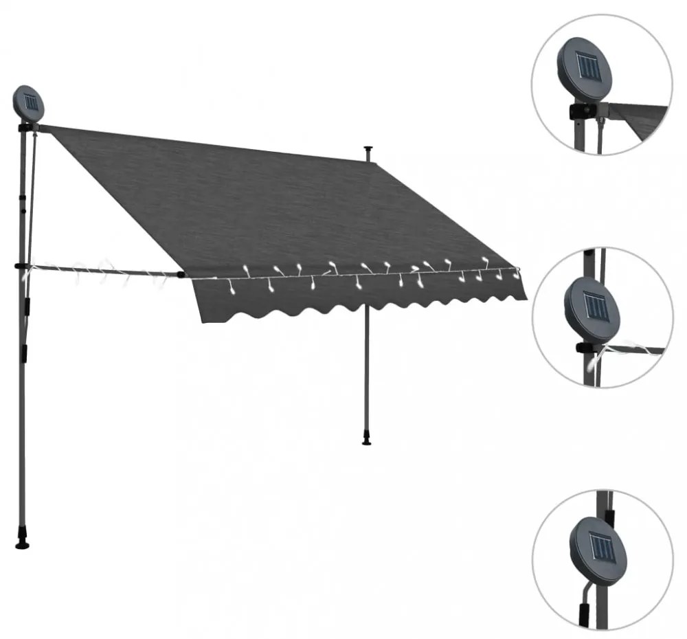 antracitszürke kézzel kihúzható LED-es napellenző 250 cm