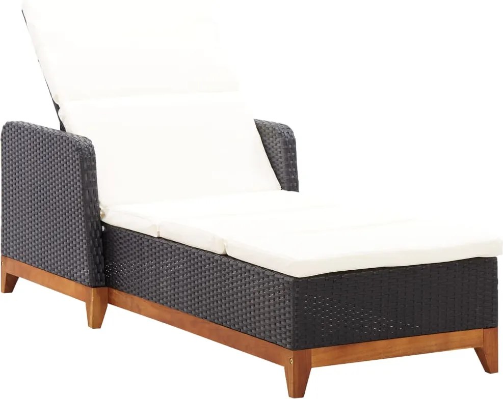 vidaXL fekete polyrattan és tömör akácfa napozóágy