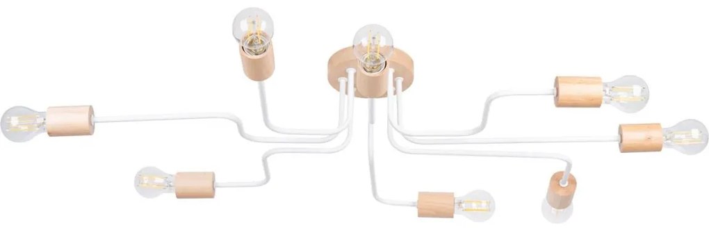 Sollux SL.1667 - Felületre szerelhető csillár TIMBO 8xE27/15W/230V fehér/bézs/bükkfa