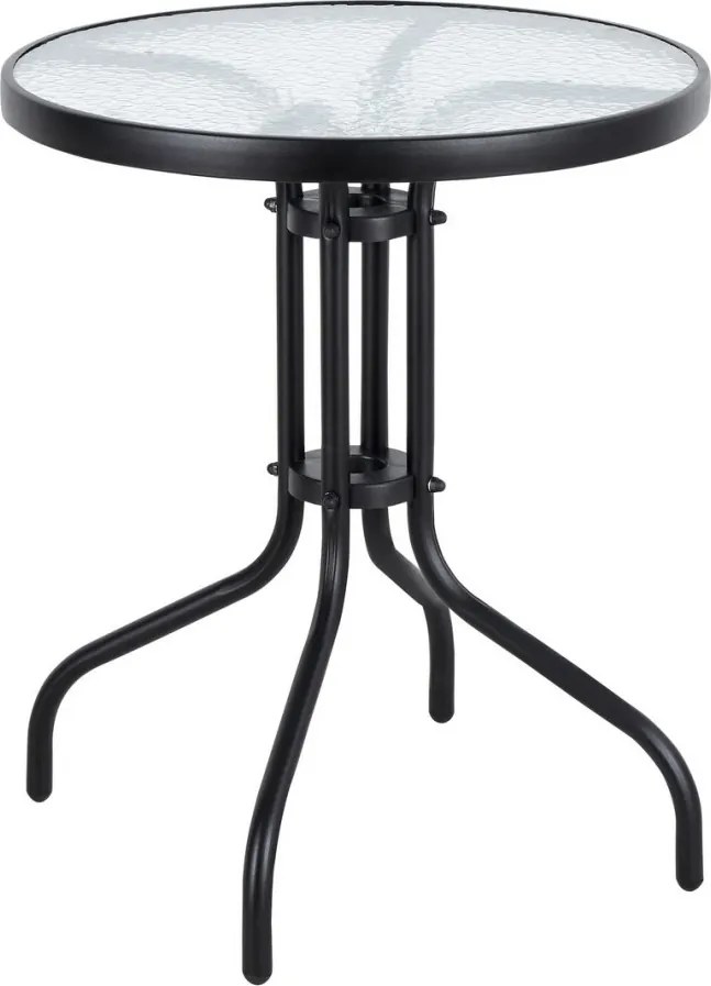 Kerti asztal, MultiGarden SC-070, fekete, kerek, átmérő: 60 cm, magasság: 70 cm, edzett üveglap, porszórt acél váz, teherbírás: 60 kg