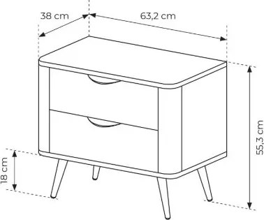 Edrin éjjeliszekrény 63 cm fiókokkal - dunin tölgy / fekete