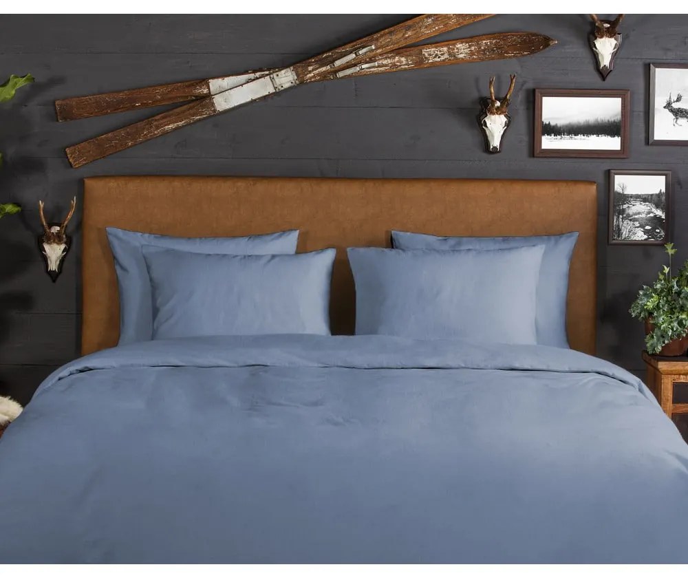 Kék kétszemélyes hosszabbított flanel ágyneműhuzat 200x220 cm – Good Morning