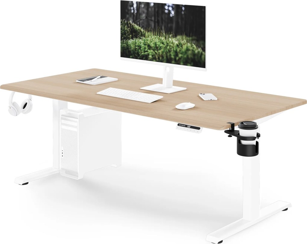 Elektromos, állítható magasságú, ergonomikus, fehér/sonoma tölgy íróasztal,1600x800 mm: ARIA