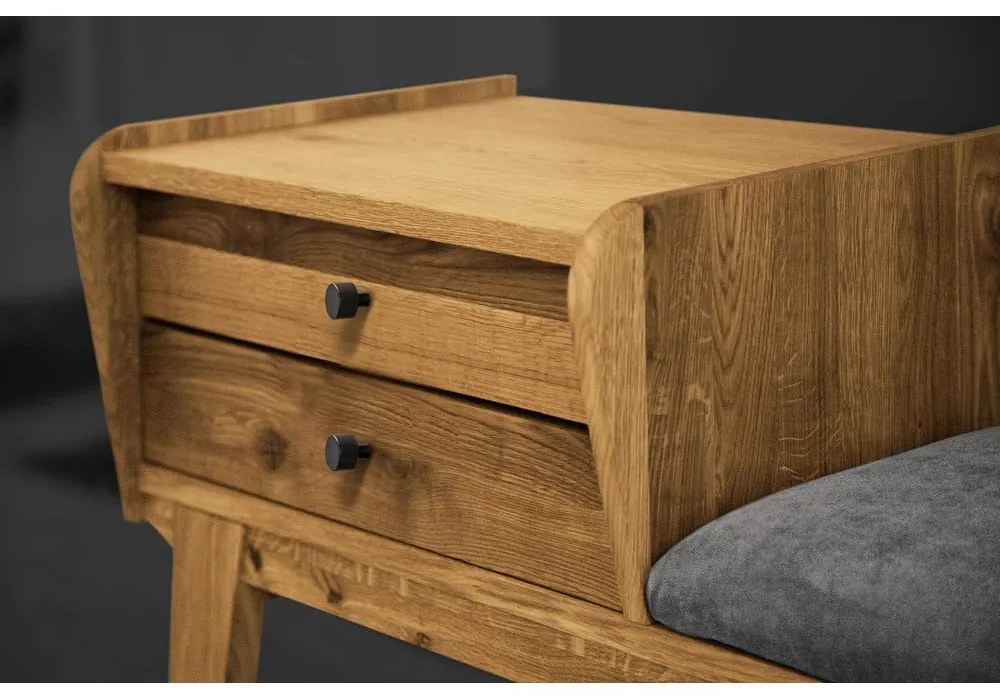 Fiókos tölgyfa pad, világosszürke ülőrésszel Retro - The Beds