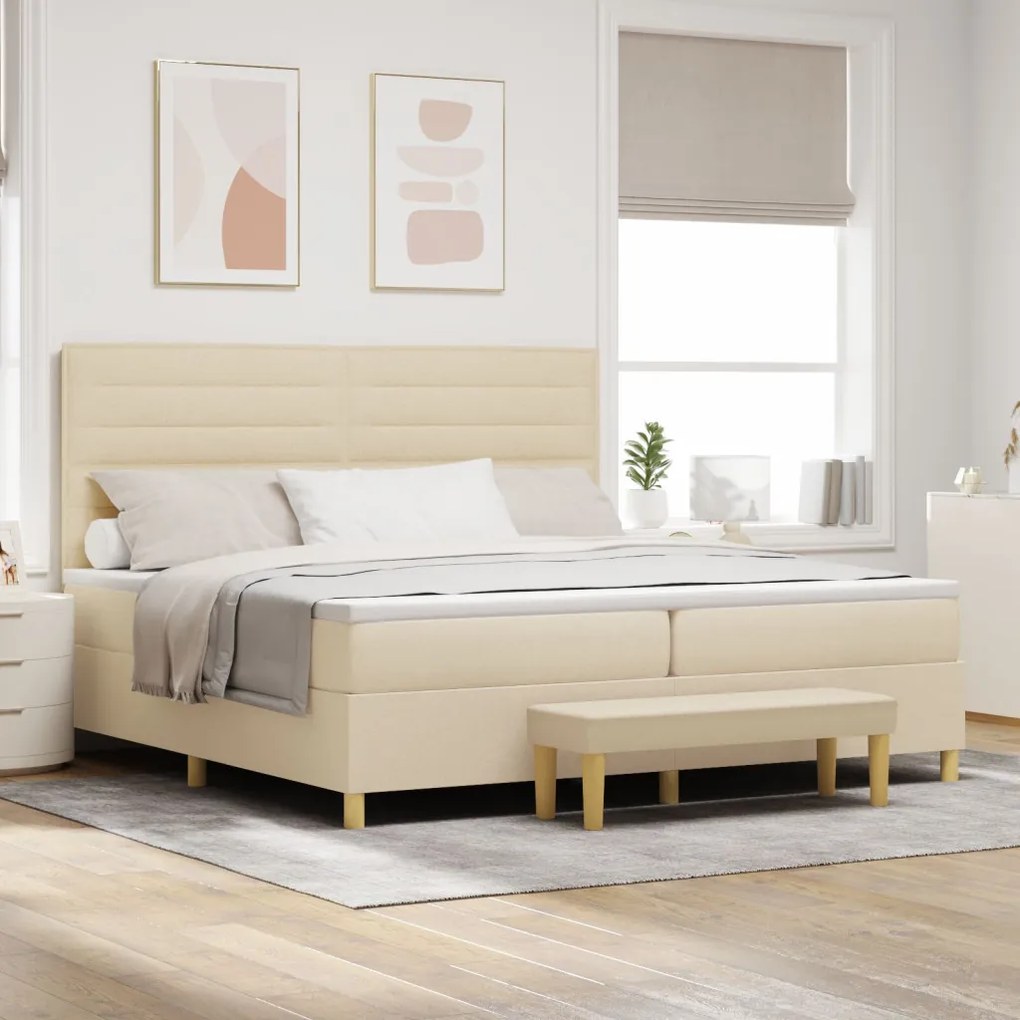 Boxspring Ágy Mattal és Pad Krém 200x200 cm Szövet