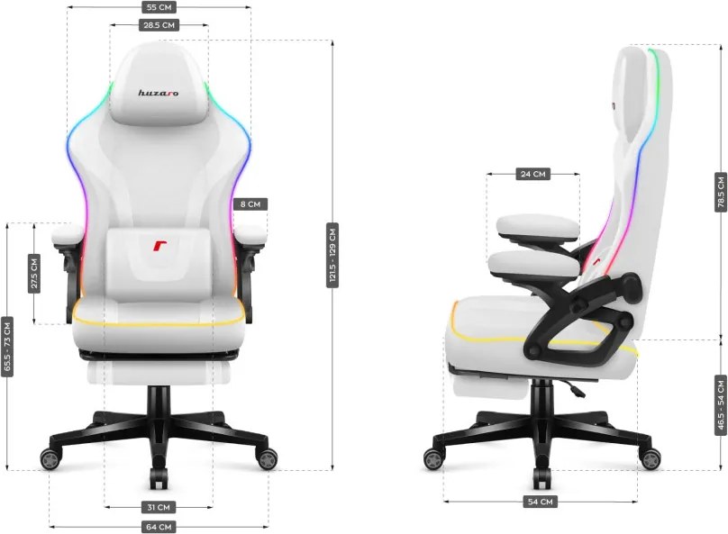 Gamer szék, RGB Smart LED, lábtartóval fehér