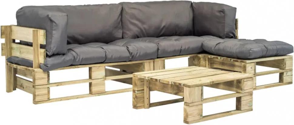 4 db fsc fa kerti raklap kanapé szett szürke párnákkal
