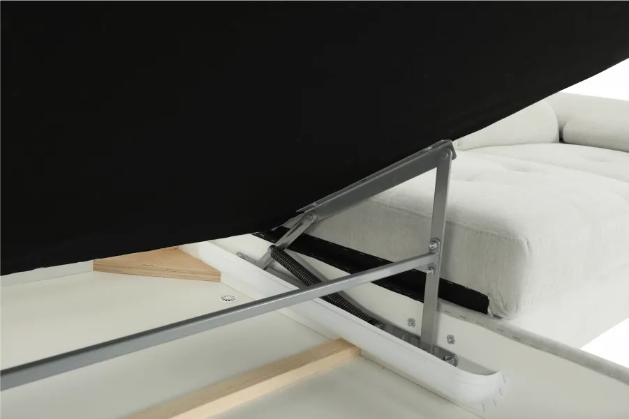 Ülőgarnitúra tárolóhellyel, világosszürke, szövet, balos, BUTON R