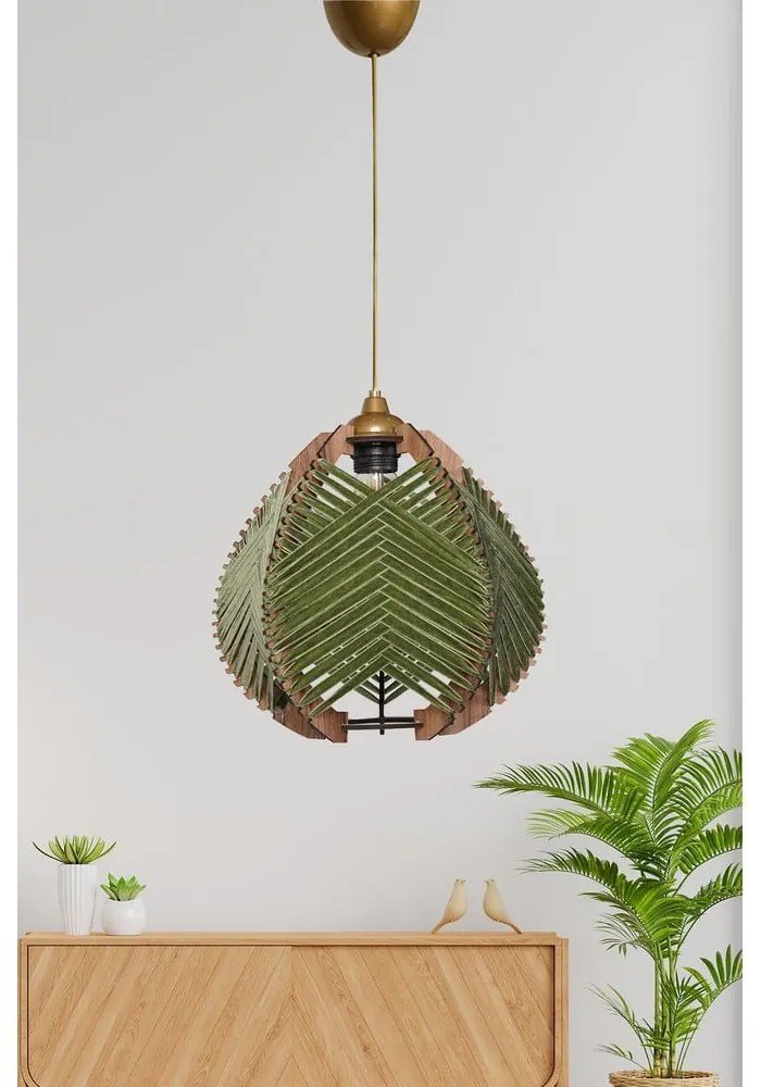 Sötétzöld-natúr színű függőlámpa textil búrával ø 25 cm – Opviq lights