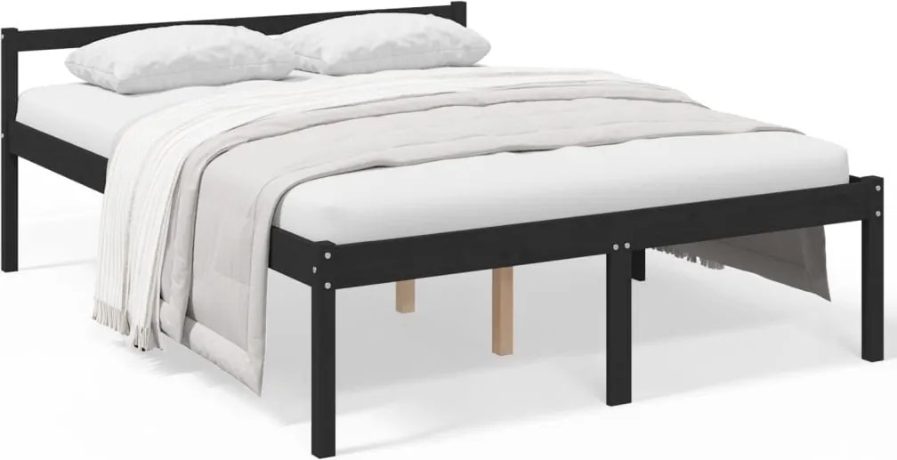 vidaXL King Size fekete tömör fenyőfa ágy időseknek 150 x 200 cm