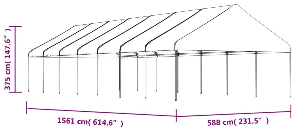 fehér polietilén pavilon tetővel 15,61 x 5,88 x 3,75 m