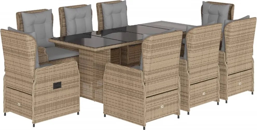 vidaXL 9 részes bézs polyrattan kerti étkezőgarnitúra párnákkal