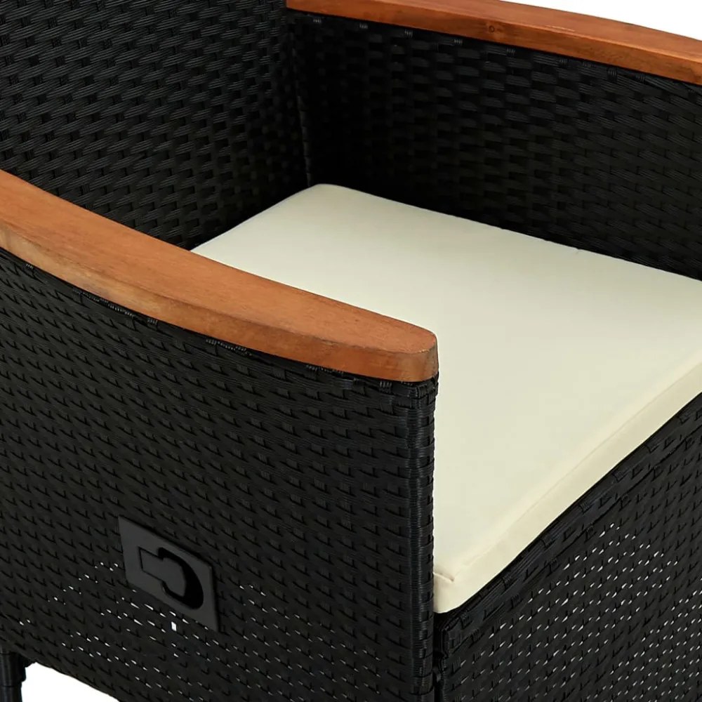 7 részes fekete kültéri polyrattan és akácfa étkezőszett