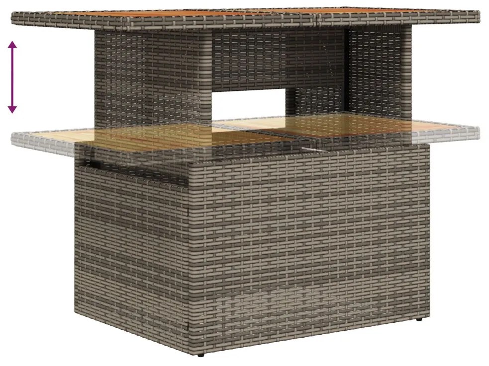 Kert Kanapé Szett 8 darab Szürke Rattan, Üveg, Fa, Fém